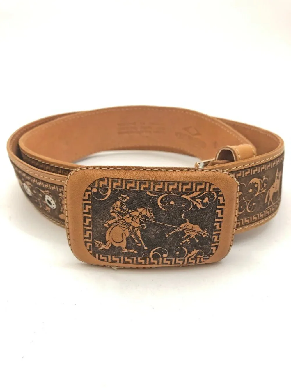 Innovation Western Belt Leather w/Cowboy Scenes On The Belt & Buckle